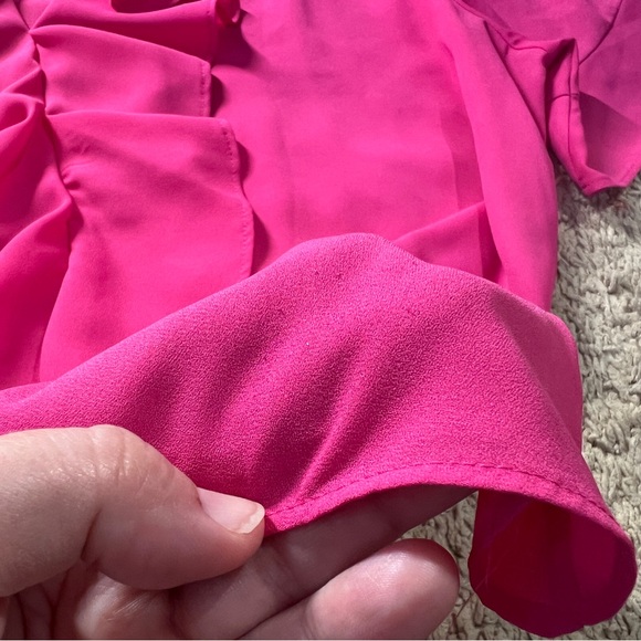 Karl Lagerfeld Paris Blouse Womens XL Pink Ruffle Trim V Neck Button Up Top - Picture 13 of 15